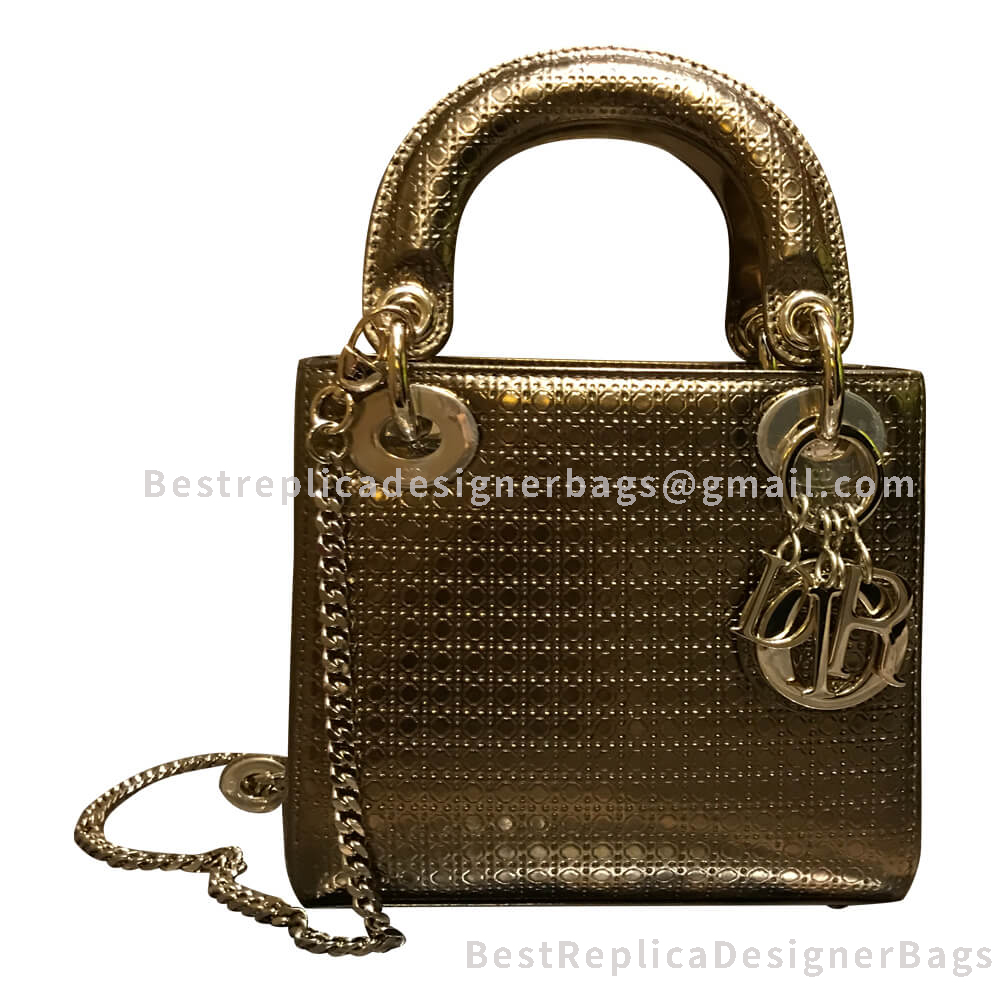 Dior Mini Lady Dior Metallic Perforated Calfskin Bag Gold GHW